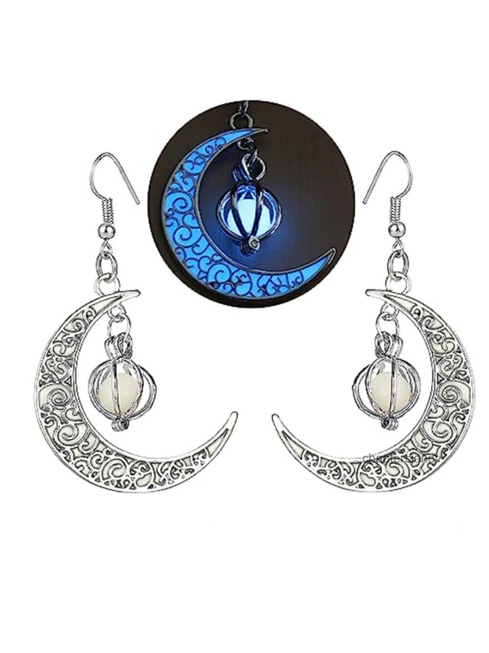 Glow in Dark Crescent Moon Dangle Earrings Alloy French Wire